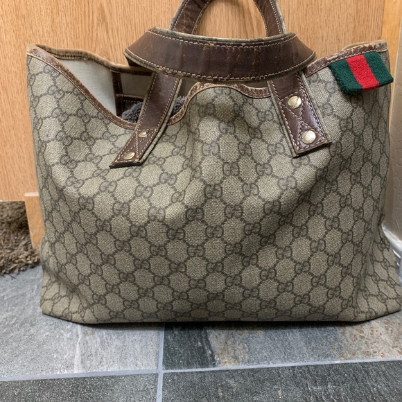Auth GUCCI GG Plus/GG Supreme 211134  Beige Brown PVC Tote Bag - Picture 1 of 5